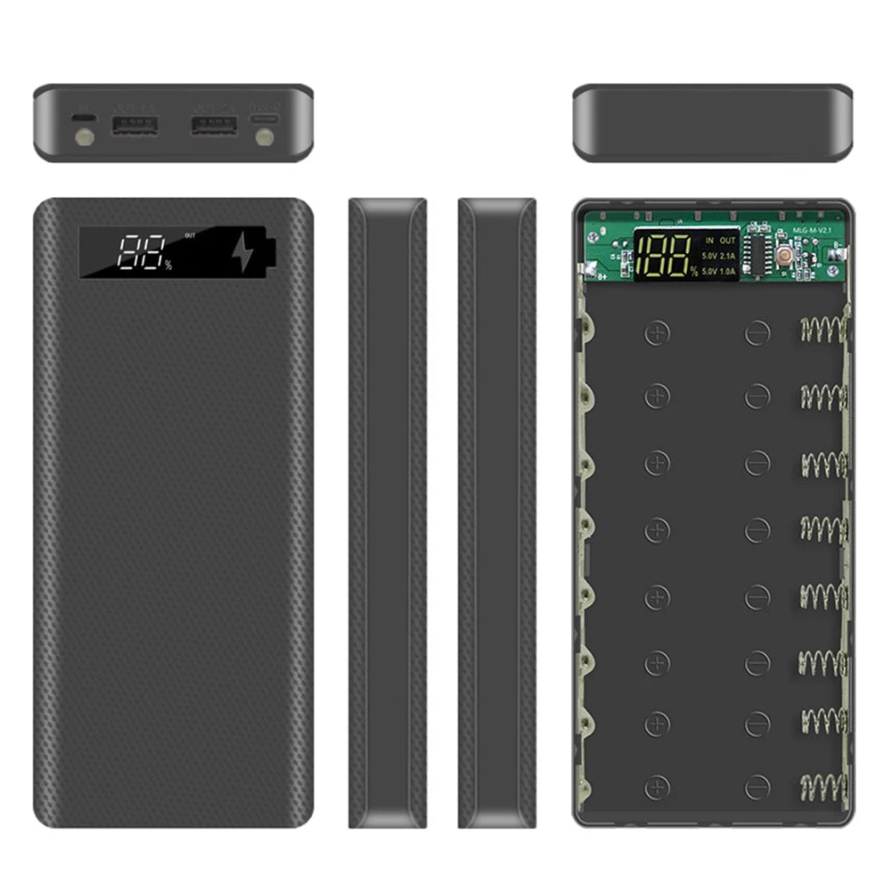 18650 Power Bank Case with LCD Display (DIY, 8-Cell, Black)"