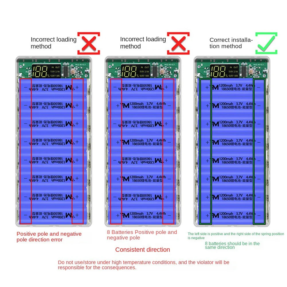 18650 Power Bank Case with LCD Display (DIY, 8-Cell, Black)"