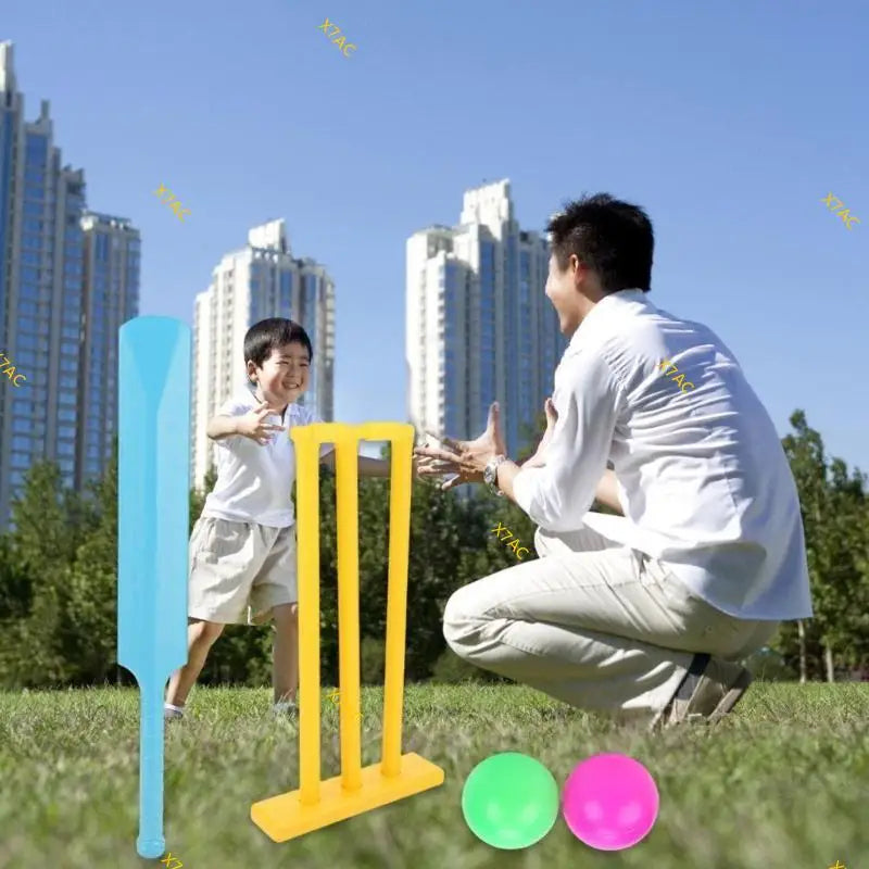X7AC Kids Cricket Set Plastic Cricket Bat with 2 Balls & Stumps Backyard Sports