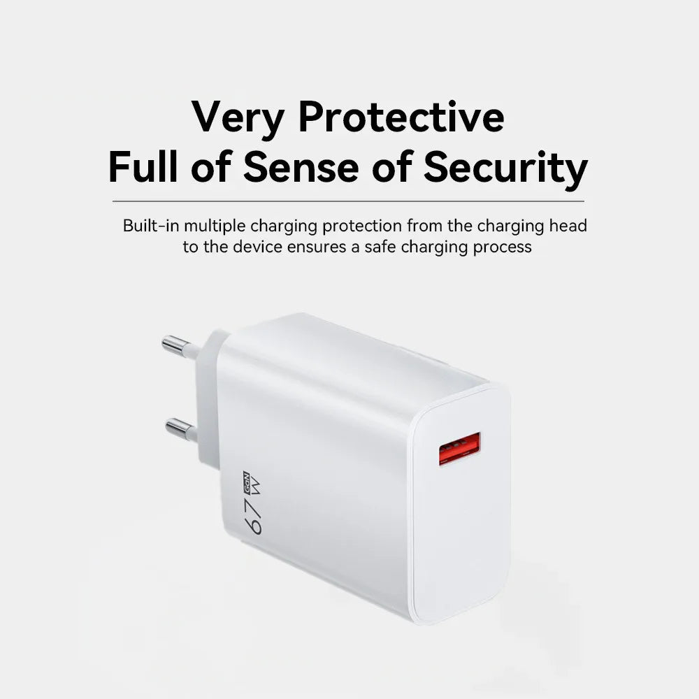 67W USB Fast Charger with Type-C Cable for Xiaomi & Redmi